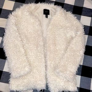 Forever 21 Furry Jacket, Cream, Small